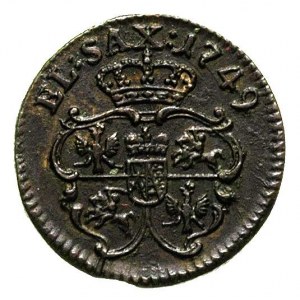 szeląg 1749, Drezno, moneta niezmiernie rzadko spotykan...