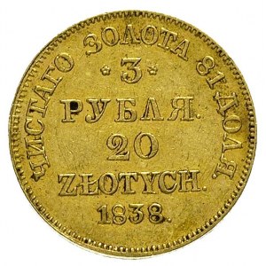 3 ruble = 20 złotych 1838, Warszawa, Plage 306, Bitkin ...