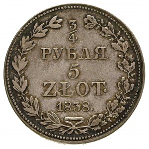 3/4 rubla = 5 złotych 1838, Warszawa, Plage 361, Bitkin...