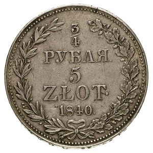3/4 rubla = 5 złotych 1840, Warszawa, cyfry daty duże, ...
