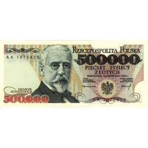 500.000 złotych 16.11.1993, seria AA, Miłczak 193b, bar...