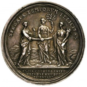 August III - pokój drezdeński, 1745, medal autorstwa Ve...