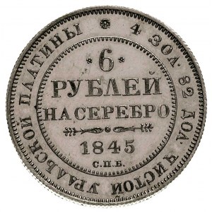 6 rubli 1845, Petersburg, Aw: Orzeł Carski, Rw: Napis p...