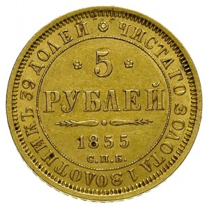 5 rubli 1855, Petersburg, złoto 6.54 g, Bitkin 38, Fr. ...