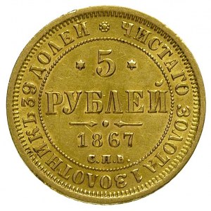 5 rubli 1867, Petersburg, Bitkin 15, Fr. 163, złoto, 6....