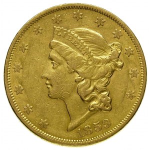 20 dolarów 1859, Filadelfia, Fr. 169, złoto 33.33 g