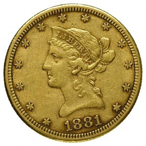 10 dolarów 1881 / CC, Carson City, Fr. 161, złoto 16.64...