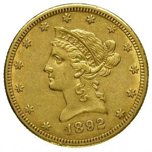 10 dolarów 1892 / CC, Carson City, Fr. 161, złoto 16.66...