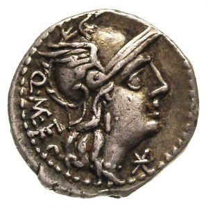 Q. Metellus 130 pne, denar, Rzym, Aw: Głowa Romy w hełm...