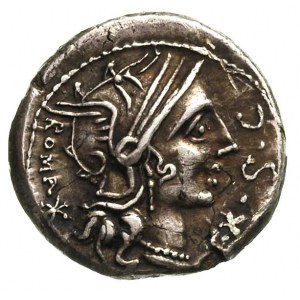 M. Sergius Silus 116/115 pne, denar, Rzym, Aw: Głowa Ro...