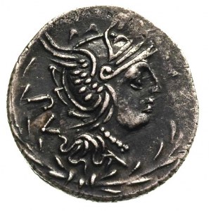 M. Lucilius Rufus 101 pne, denar, Rzym, Aw: Głowa Romy ...