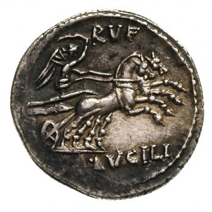 M. Lucilius Rufus 101 pne, denar, Rzym, Aw: Głowa Romy ...