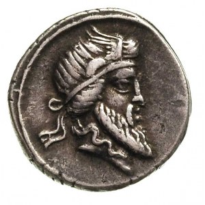 Q. Titius 90 pne, denar, Rzym, Aw: Głowa brodatego mężc...