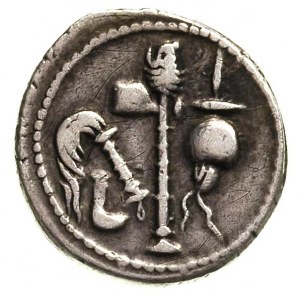 Juliusz Cezar, 49-48 pne, denar, Aw: Przybory sakralne ...