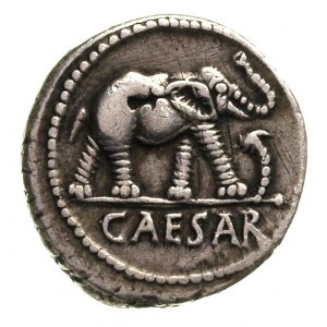 Juliusz Cezar, 49-48 pne, denar, Aw: Przybory sakralne ...