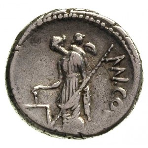Mn Cordius Rufus, 49 pne, denar, Rzym, Aw: Głowy dwóch ...