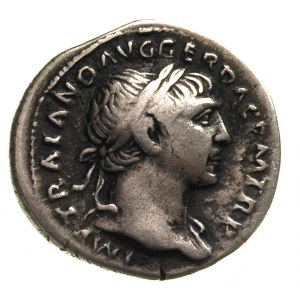 Trajan 98-117, denar, Aw: Głowa cesarza w wieńcu laurow...
