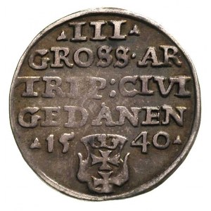 trojak 1540, Gdańsk, na awersie końcówka napisu PRVS, ł...