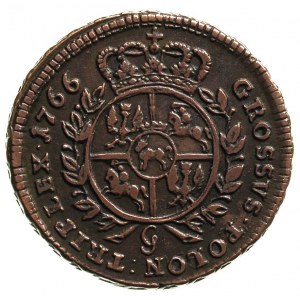 trojak 1766, Kraków, popiersie króla w zbroi, w wieńcu ...