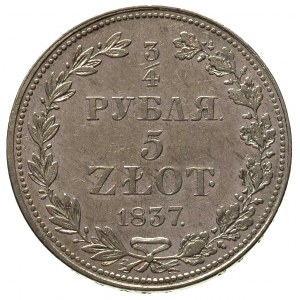3/4 rubla = 5 złotych 1837, Warszawa, po 5 kępce liści ...