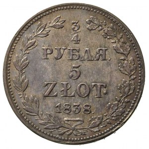 3/4 rubla = 5 złotych 1838, Warszawa, po 5 kępce liści ...