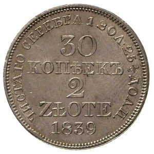 30 kopiejek = 2 złote 1839, Warszawa, dół ogona orła pr...
