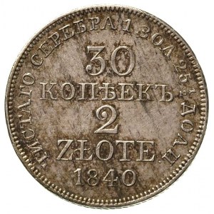 30 kopiejek = 2 złote 1840, Warszawa, środkowe pióro w ...