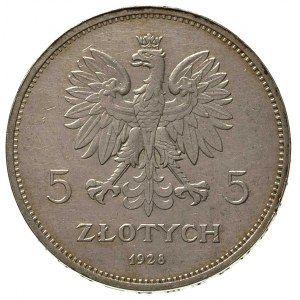 5 złotych 1928, Bruksela, Nike, Parchimowicz 114 b, lek...