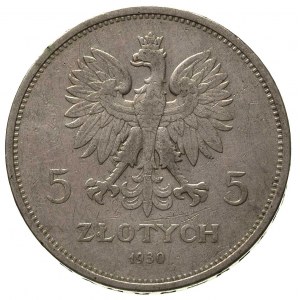 5 złotych 1930, Warszawa, Nike, Parchimowicz 114 c, dro...