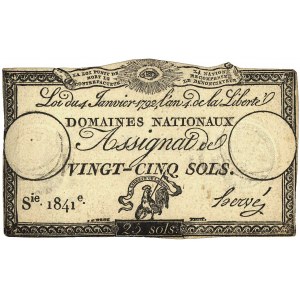 zestaw banknotów porewolucyjnych: 25 soli 4.01.1792 i 5...