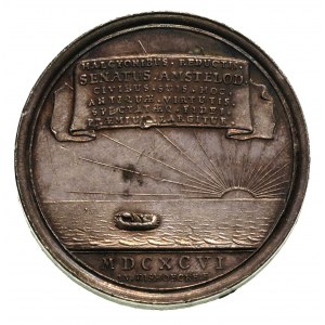 medal, 1596, Aw: Neptun na łodzi ciągięty przez parę ko...