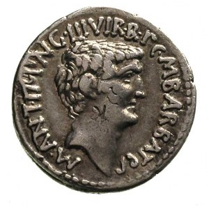 Marek Antoniusz i August 40-39 pne, denar, Aw: Głowa An...