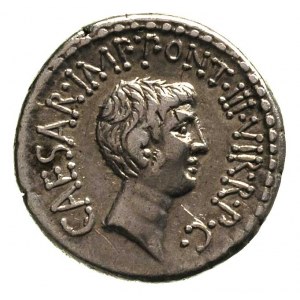 Marek Antoniusz i August 40-39 pne, denar, Aw: Głowa An...