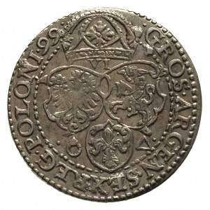 szóstak 1599, Malbork, rzadsza odmiana z dużą głową kró...