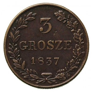 3 grosze 1837, Warszawa, Plage 184, Bitkin 1199, patyna