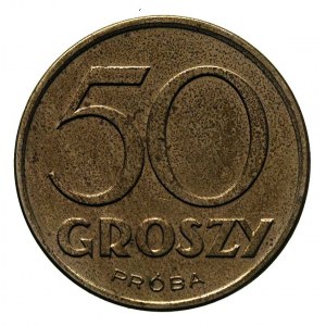 50 groszy 1938, na rewersie wypukły napis PRÓBA, Parchi...