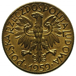 5 złotych 1959, na rewersie wypukły napis PRÓBA, Parchi...