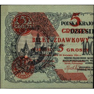 5 groszy 28.04.1924, lewa i prawa połowa, Miłczak 43a i...