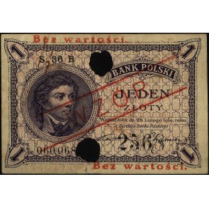 1 złoty 28.02.1919, S. 36 B, WZÓR dwukrotnie perforowan...