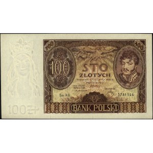 100 złotych 2.06.1932, seria AU, znak wodny- dwie kresk...