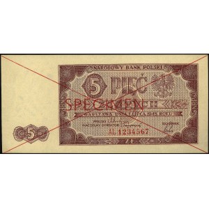 5 złotych 1.07.1948, seria AL 1324657, SPECIMEN, Miłcza...