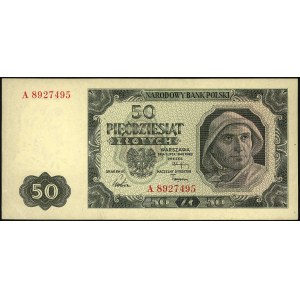 50 złotych 1.07.1948, seria A, numeracja siedmiocyfrowa...