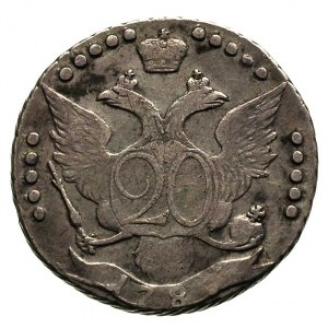 20 kopiejek 1783 ?, Petersburg, Aw: Popiersie w prawo i...