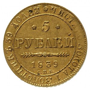 5 rubli 1839, Petersburg, Fr. 155, Bitkin 16, złoto 6.4...