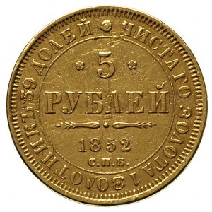 5 rubli 1852, Petersburg, Fr. 155, Bitkin 35, złoto 6.4...
