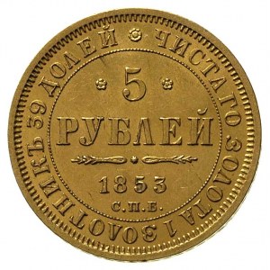 5 rubli 1853, Petersburg, Fr. 155, Bitkin 36, złoto 6.5...