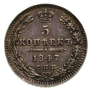 5 kopiejek 1847, Petersburg, Bitkin 403, pięknie zachow...