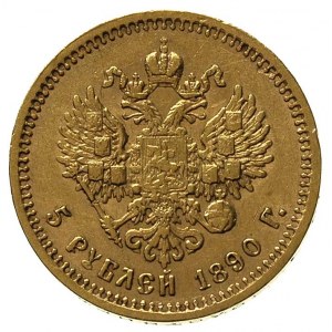 5 rubli 1890, Petersburg, Fr. 168, Bitkin 35, złoto 6.4...
