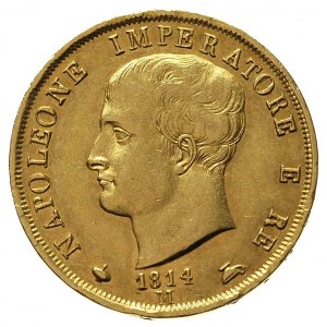 40 lirów 1814 M, Mediolan, Fr. 5, złoto 12.88 g, ładnie...
