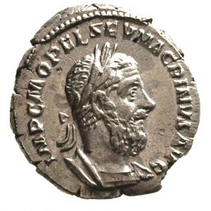 Macrinus 217-218, denar, Aw: Popiersie cesarza w prawo,...